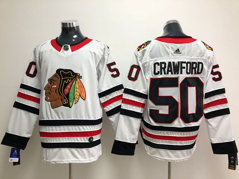 Men's Chicago Blackhawks Corey Crawford #50 White Breakaway Jersey